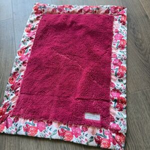 Saranoni Mini Blanket Pink Faux Fur Satin Border Floral Rose Security Lovey